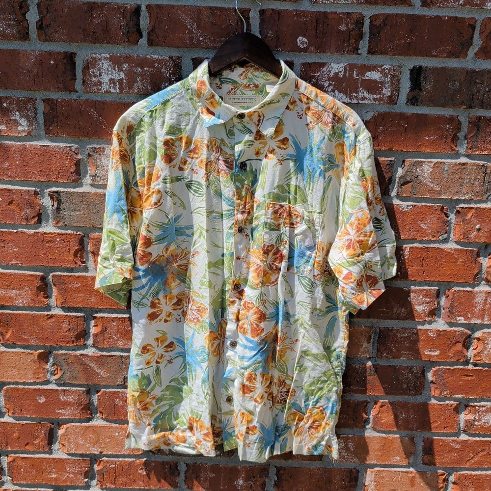 Island Republic Hawaiian Shirt Mens Large Multicolor Floral Tropical